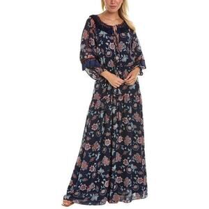 NWT Sachin & Babi Dalton Maxi Eastern Gouache Botanical Dress 0 $595 Blue Floral
